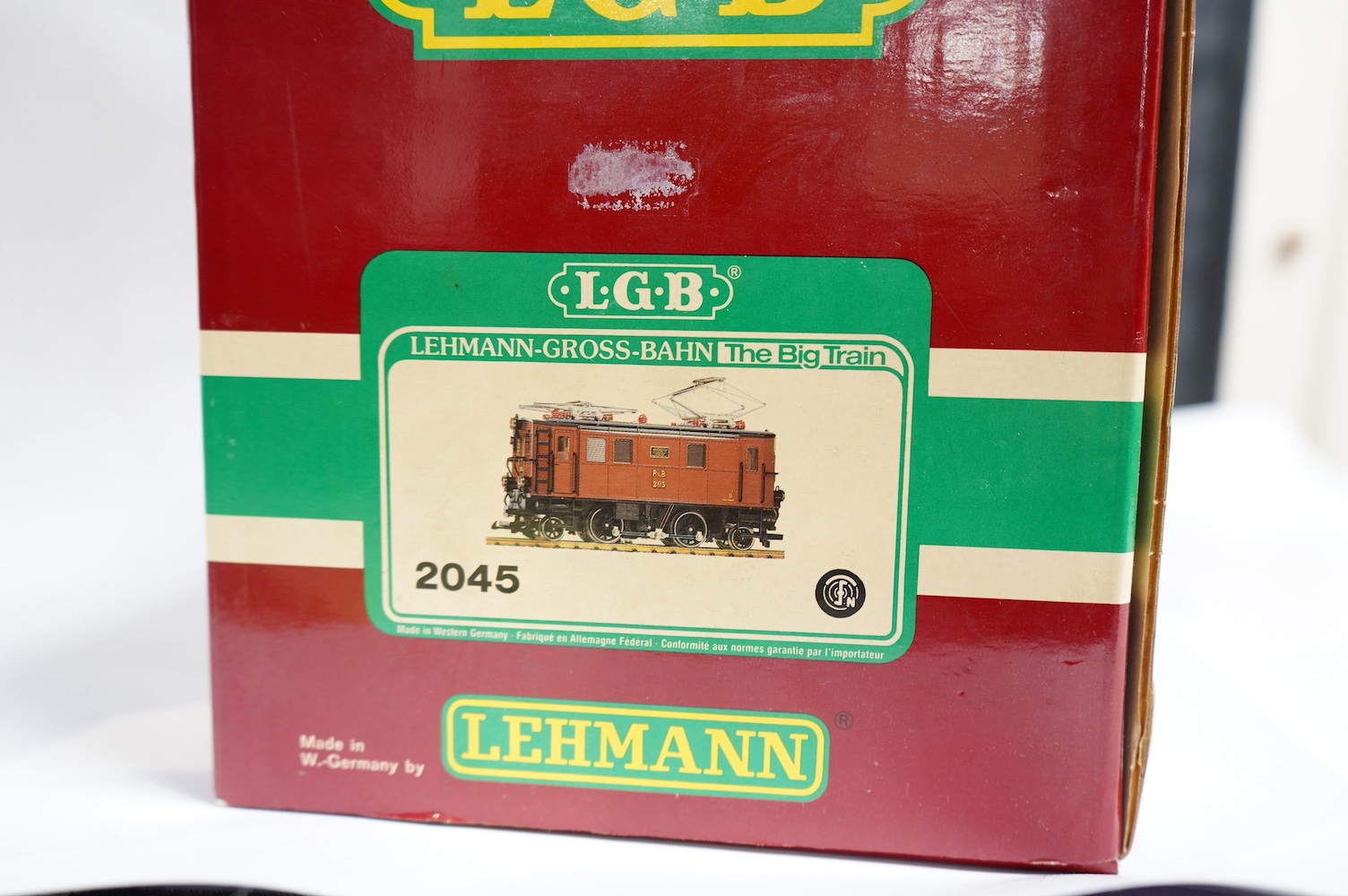 A boxed Lehman LGB (2045) G scale railway RhB electric pantograph locomotive, 205, in brown livery. Condition - good, evidence of very minor running wear only.